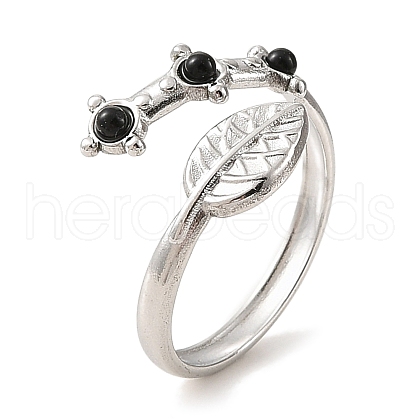 Natural Dyed & Heated Black Agate Finger Rings RJEW-F166-50P-1