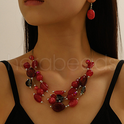 Retro Alloy Resin Dangle Earrings & Multi-Layered Necklaces Sets FS-WG198EF-03-1