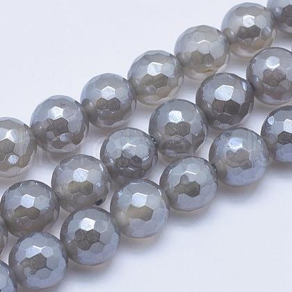 Electroplated Natural Grey Agate Beads Strands G-G724-8mm-1