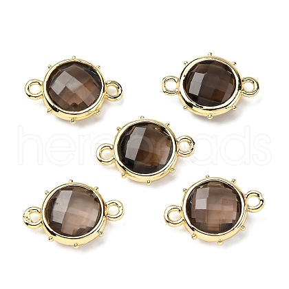 Brass Natural Smoky Quartz Connector Charms KK-Z096-01G-06-1