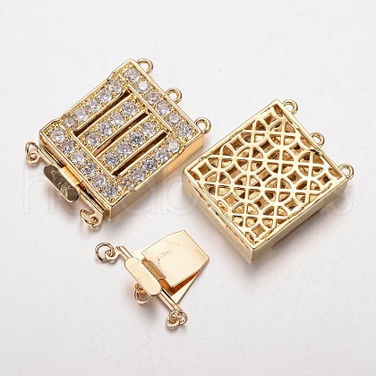 Brass Cubic Zirconia Box Clasps ZIRC-O020-06G-NR-1