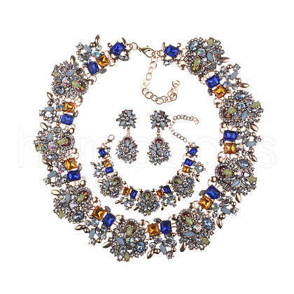 Flower Alloy with Rhinestone Chain Necklace & Bracelet & Stud Dangle Earring FS-WGC4D9E-03-1