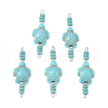 Dyed Synthetic Turquoise Turtle Rondelle Beaded Connector Charms PALLOY-JF04013-02-1