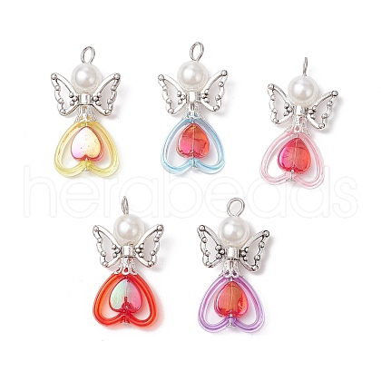 Transparent Acrylic Bead Frames with Tibetan Style Alloy Beads and ABS Plastic Imitation Pearl Round Beads and Pendants PALLOY-JF03725-01-1