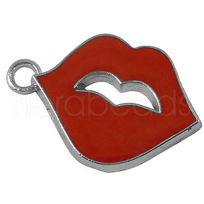 Platinum Plated Alloy Enamel Red Lip Pendants X-ENAM-26X18-1