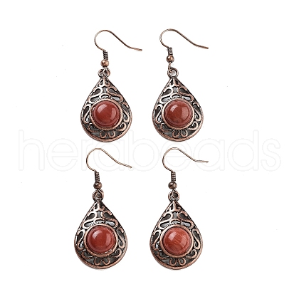 Natural Red Jasper Teardrop Dangle Earrings EJEW-B055-02R-20-1