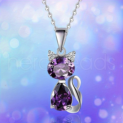 Cat Shape Alloy Rhinestone Pendant Necklaces FS-WG5CA0C-04-1