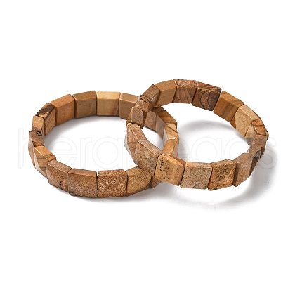Natural Picture Jasper Beads Stretch Bracelets for Women Men BJEW-C097-06-02-1