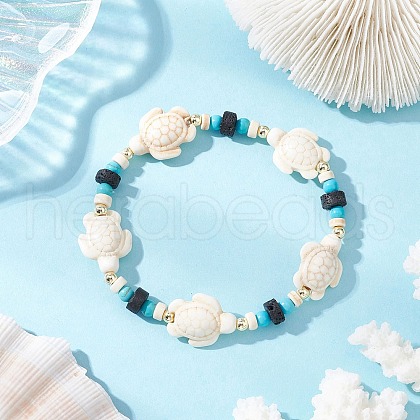 Synthetic Turquoise & Natural Lava Rock Beads Stretch Bracelets for Men Women BJEW-JB11988-01-1