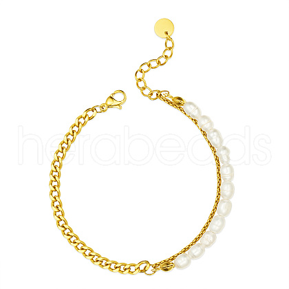 Elegant Shell Pearl Stainless Steel Golden Plated Women's Bracelet JS6552-1