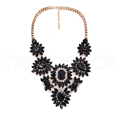 Alloy Glass Flower Statement Bib Necklaces for Women FS-WG917A1-02-1
