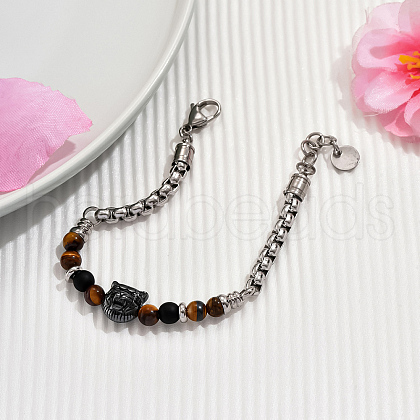 Natural Tiger Eye Round Beaded Bracelets UD5541-1