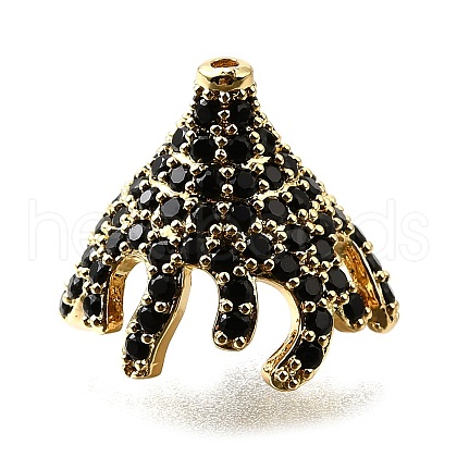 Brass Micro Pave Black Cubic Zirconia Beads KK-V011-26G-1