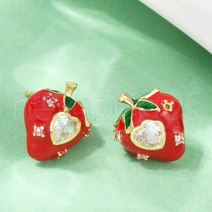 Brass Micro Pave Clear Cubic Zirconia Stud Earrings EJEW-F895-27B-01G-1