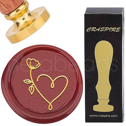 Brass Wax Seal Stamp with Wood Handle AJEW-WH0412-0361-1