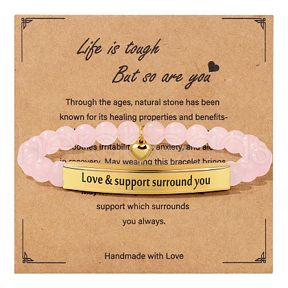 Natural Rose Quartz Bead Stretch Bracelets PW-WGDA286-02-1