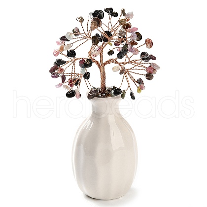 Mother's Day Natural Tourmaline Chips Money Tree Decorations DJEW-C016-01C-1