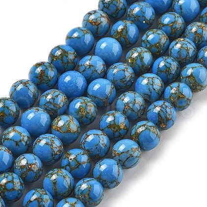 Synthetic Gold Line Turquoise Beads Strands G-A255-A03-01A-1