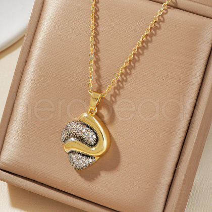 Geometric Inlaid Brass Cubic Zirconia Hollow Necklace KQ8718-1-1