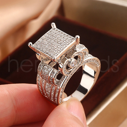 Brass Micro Pave Clear Cubic Zirconia Finger Rings FS-WG69587-06-1