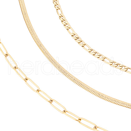SUNNYCLUE 3Pcs 3 Styles 304 Stainless Steel Chain Necklaces STAS-SC0002-76G-1