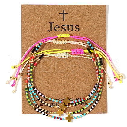 Summer Glass Seed Beaded Braided Bracelet Sets KX9987-4-1
