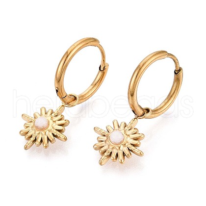 Snowflake 304 Stainless Steel White Jade Hoop Earrings EJEW-T047-15G-1