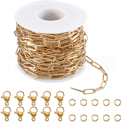 SUNNYCLUE 10M Ion Plating(IP) 304 Stainless Steel Paperclip Chains wih 50Pcs Open Jump Rings with 20Pcs  Lobster Claw Clasps FIND-SC0012-55-1