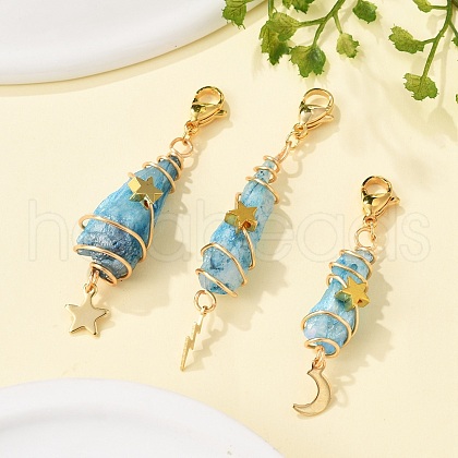 Wire Wrapped Nuggets Electroplated Natural Quartz Crystal Pendant Decorations HJEW-JM03127-02-1