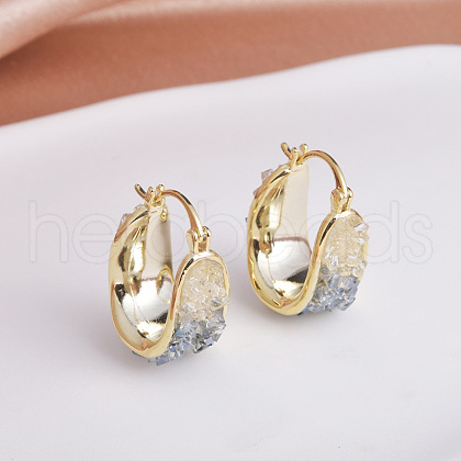 U-Shaped Brass & Glass Chips Hoop Earrings for Women EJEW-G391-03G-1