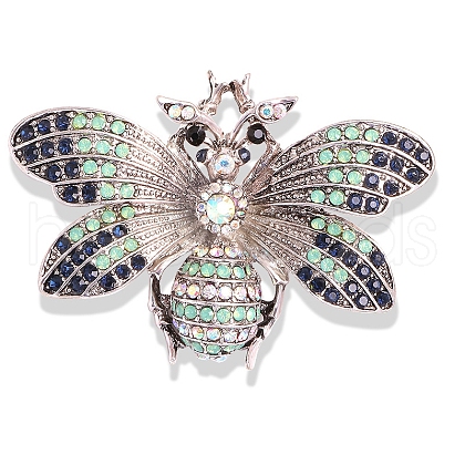 Moth Grasshopper Antique Silver Alloy Rhinestone Brooches Alloy Rhinestone Brooches PW-WG9CCBB-03-1