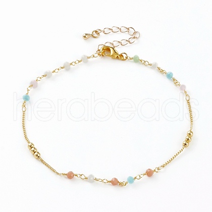 Faceted Glass Beaded Anklets AJEW-AN00379-01-1