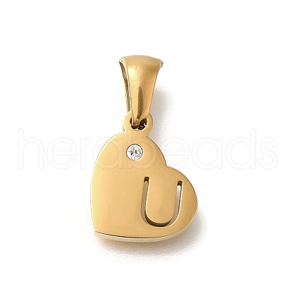 304 Stainless Steel Heart Pendants with Rhinestone STAS-Z103-01G-21-1
