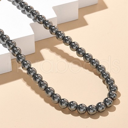 6mm Round Synthetic Non-Magnetic Hematite Beaded Necklaces NJEW-R020-10-1