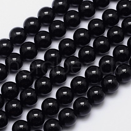 Natural Black Tourmaline Round Bead Strands G-I160-01-8mm-1