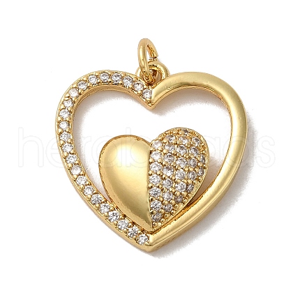 Heart Rack Plating Brass Micro Pave Clear Cubic Zirconia Pendants KK-K377-53G-1
