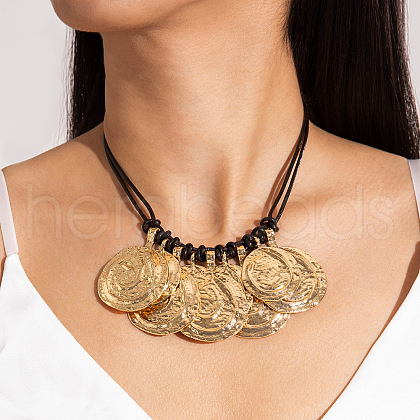 Alloy Multiple Disc Pendant Black Waxed Cord Necklaces for Women FS-WGEE4D6-02-1