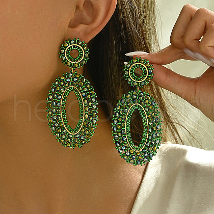 Stainless Steel Bohemian Oval Vintage Long Stud Earrings HB4853-3-1
