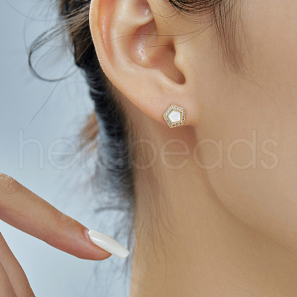 Brass Clear Cubic Zirconia Pentagon Stud Earrings TR5143-4-1