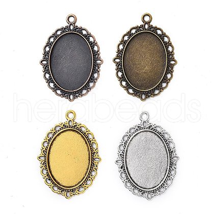 Zinc Alloy Oval Pendant Cabochon Settings PALLOY-X0012-RS-1