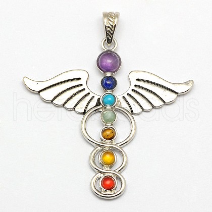 Vintage Chakra Jewelry Zinc Alloy Bezel Gemstone Big Pendants X-G-M039-01-1