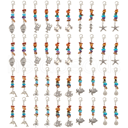 40Pcs 10 Styles Tibetan Style Sea Animal Alloy Pendant Decorations HJEW-GO00010-1