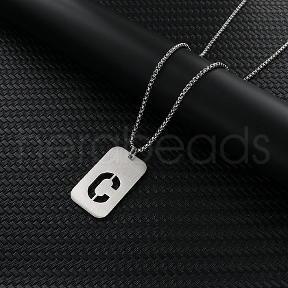 Rectangle with Letter Pattern Hollow Out 201 Stainless Steel Pendant Necklaces FS-WG34D20-21-1