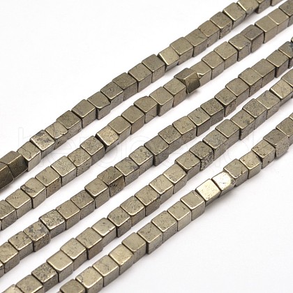 Cube Natural Pyrite Beads Strands G-I126-17-6x6mm-1