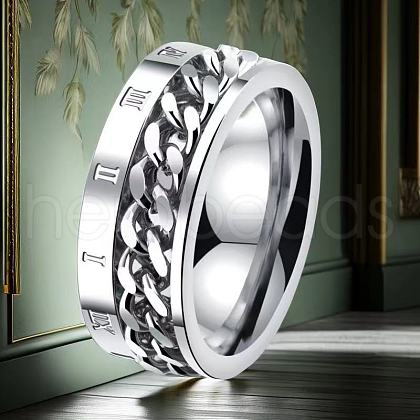Roman Numerals Stainless Steel Curb Chain Finger Rings WG37698-07-1