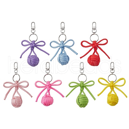 7Pcs Alloy Polyester Spandex Bowknot Ball Keychain KEYC-JKC01169-1