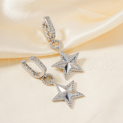 Elegant Brass Clear Cubic Zirconia Star Hoop Earrings OY2885-1-1