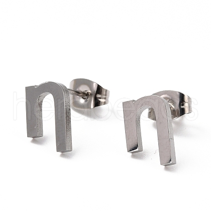 304 Stainless Steel Greek Alphabet Stud Earrings STAS-D007-07P-03-1