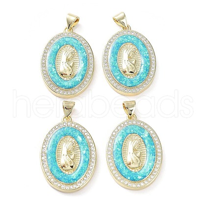 Rack Plating Brass Micro Pave Clear Cubic Zirconia Pendants KK-C041-06C-G-1