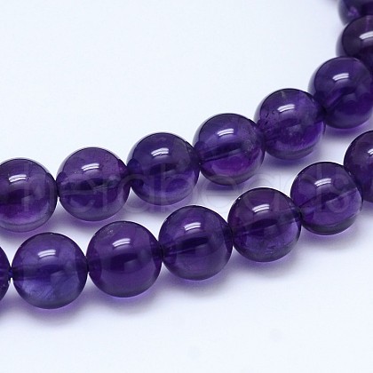 Natural Amethyst Round Bead Strands G-M212-6mm-04A-1